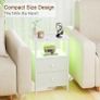 Bedside Table with Charging Station, Side Table with LED Light, Nightstand with 2 Fabric Drawers and Open Storage Shelf, Small Bedside Cabinet for Living Room, Bedroom, White Image 7