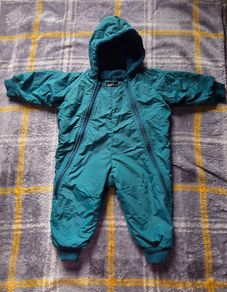Vintage 80's Made In USA Chuck Roast Teal Fleece-Lined Baby Snowsuit/Padded Bunting