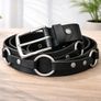 Unisex Black Leather Ring Belt Punk Gothic O-Ring Belt with Silver Buckle for Men & Women Image 5