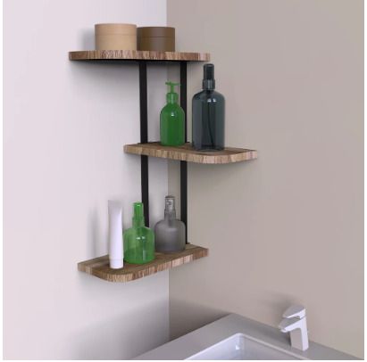 BRAND NEW Rustic Industrial Wood Shelf Wall Mount Corner Rack Display