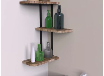 BRAND NEW Rustic Industrial Wood Shelf Wall Mount Corner Rack Display