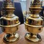 Matching pair of brass oil lamps. Image 2
