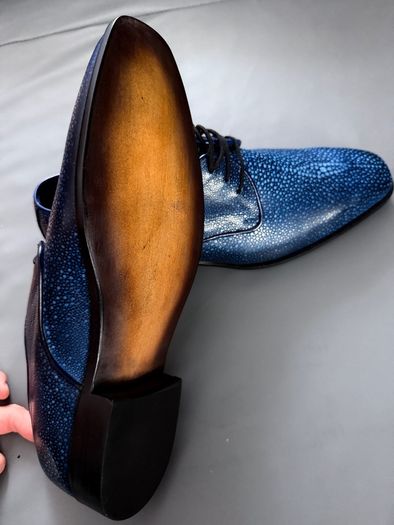Genuine Stingray Leather Shoes  Navy Blue