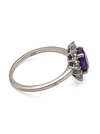 Vintage 925 Sterling Silver Amethyst & CZ Halo Ring