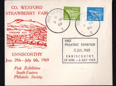 1969 Ireland First Philatelic Exhibition South-Eastern Philatelic Society Enniscorthy 29 June-1969 with Enniscorthy steel cancel tying 2 Gerl definitive stamps on illustrated cover.