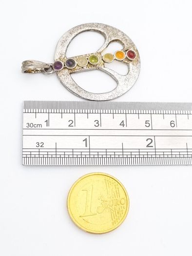 Vintage 925 Silver & Natural Gemstones Multicolor Chakra Pendant