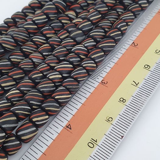Vintage African Style MultiColor Stripe Black 7mm-8mm Glass Beads Necklace Strand