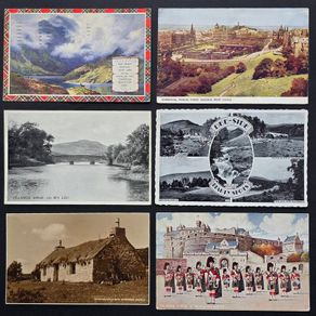 6 Vintage Scotland Postcards Edinburgh Highlands Tartan Pipes Scenic Views c1900 1950