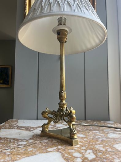 Antique style brass table lamp with pleated shade