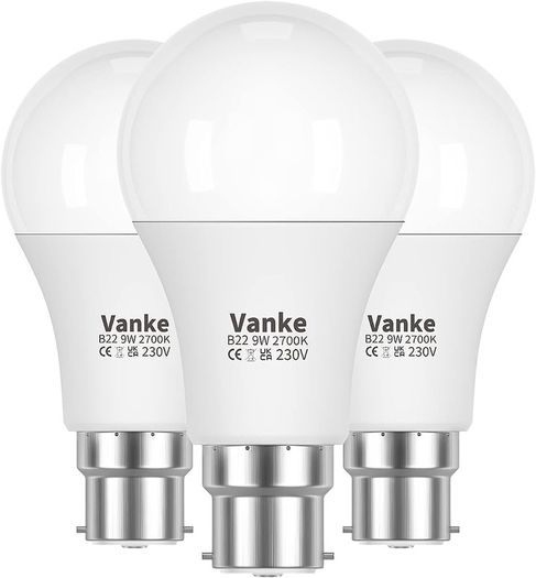 Bayonet Light Bulb 60w, B22 LED Bulbs Warm White 2700K, 9w Energy Saver Bulb, 806 Lumen, Non-Dimmable, 3-Pack