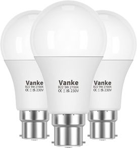 Bayonet Light Bulb 60w, B22 LED Bulbs Warm White 2700K, 9w Energy Saver Bulb, 806 Lumen, Non-Dimmable, 3-Pack