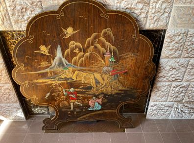 Vintage Chinoiserie Lacquered Wood Fireplace Screen