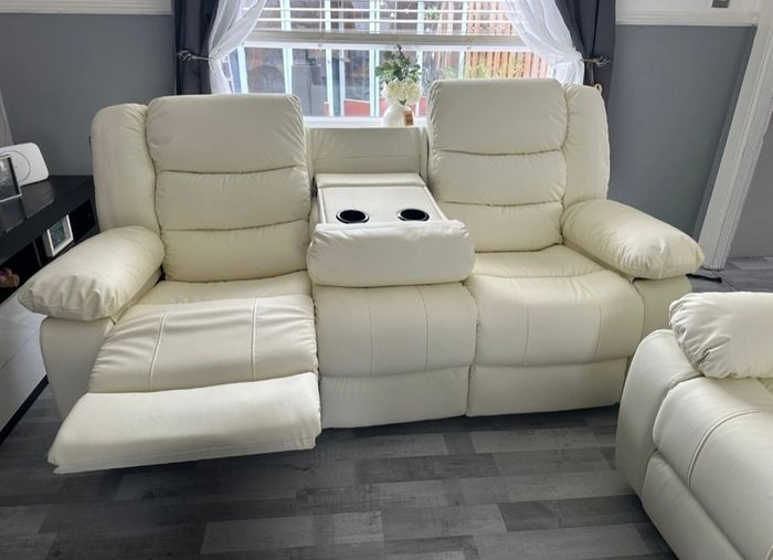 SALE..!! Roma 3+2 Brown & Cream Leather Recliner Sofa Set