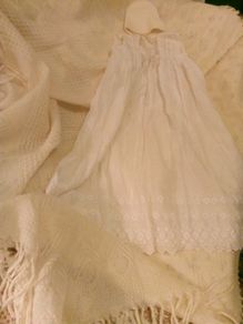 Christening gown, bonnet and pure wool baby blannket
