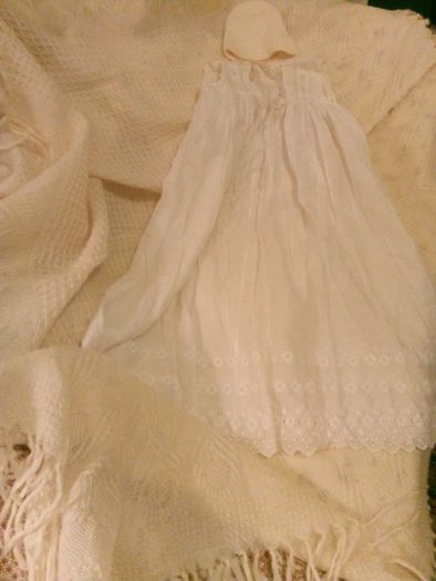 Christening gown, bonnet and pure wool baby blannket