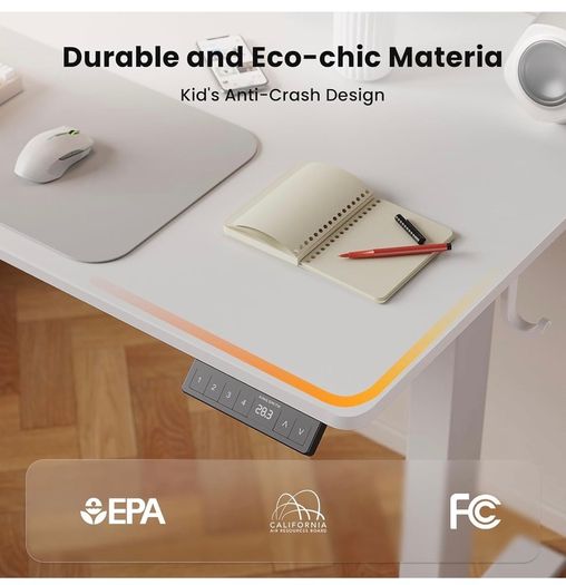 Electric Standing Desk, 100 x 60 cm, White Height Adjustable Desk, 2 Hooks, 4 Memory Heights, 72-118cm, Splice Board, Ergonomic Sit Stand Computer Desk for Home Office