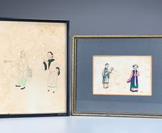 Antique Fine Pair of Chinese Watercolor Paintings on Rice Paper