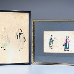 Antique Fine Pair of Chinese Watercolor Paintings on Rice Paper