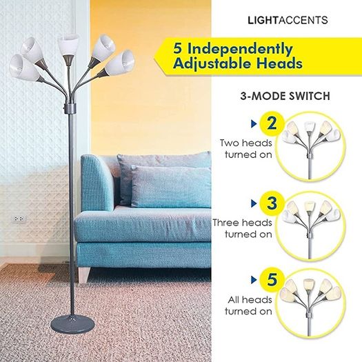 Modern Floor Lamp Room Light Medusa Multi Head Standing Lamp Bedroom Light with 5 Adjustable Acrylic Reading Shades Room Light (FREE POSTAGE)