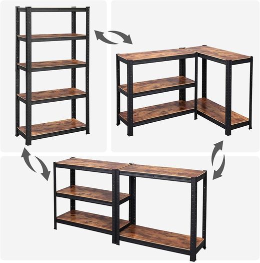5 Tier Storage Rack Unit Holds 650 kg (130 kg per shelf) Adjustable Shelves Industrial Style Living Room Kitchen