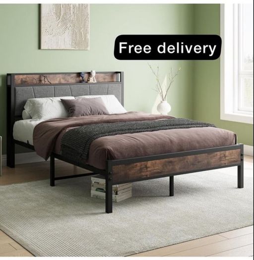 King Size Bed Frame with Wooden Storage