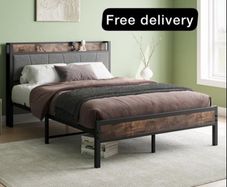 King Size Bed Frame with Wooden Storage
