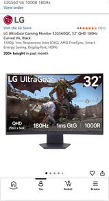 LG UltraGear Gaming Monitor 32GS60QC, 32" QHD 180Hz Curved 1000R