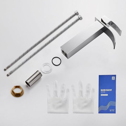 Waterfall Tall Bathroom Basin Mixer Taps with Single Lever, Square Mono Basin Mixer Tap Sink, Chrome