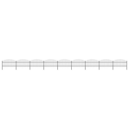 Garden Fence with Spear Top Steel (1-1.25)x15.3 m Black