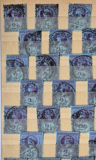 Great Britain Queen Victoria 1887. Jubilee Issue Bulk Study Lot. 72 Used Stamps on Stock Pages, 1/2d Vermilion and 2 1/2d Purple, Blue.