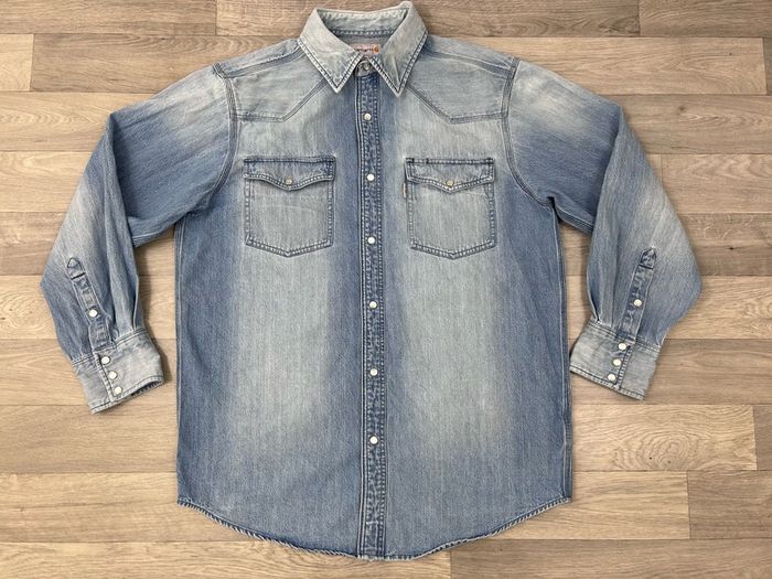 Vintage Carhartt Pearl Snap Button Heavyweight Denim Shirt Mens Large