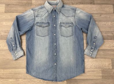Vintage Carhartt Pearl Snap Button Heavyweight Denim Shirt Mens Large