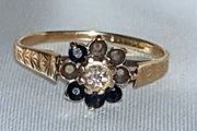 Vintage 9ct Gold Sapphire &amp; Diamond Ring 1.50g (Scrap or Repair)