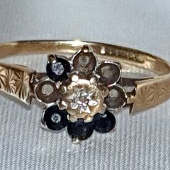 Vintage 9ct Gold Sapphire & Diamond Ring 1.50g (Scrap or Repair)