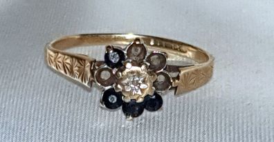 Vintage 9ct Gold Sapphire & Diamond Ring 1.50g (Scrap or Repair)