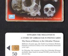1999 Gibraltar 50 unit Dawn Of History , Bibraltar Woman (showing skulls) (Gemplus - GEM5 (Red)) Phonecard
