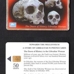 1999 Gibraltar 50 unit Dawn Of History , Bibraltar Woman (showing skulls) (Gemplus - GEM5 (Red)) Phonecard