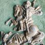Vintage Aluminum Warrior Killing The Dragon Horseman Fighting With Dragon Reliev Figurine 9" X 7,5" Image 5