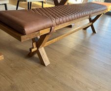 EZ LIVING ATHENS Oak Dining Bench and Brown Bench Pad