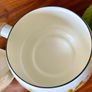 Vintage Enamel Lidded Saucepan Pot with Wooden Handle Autumnal Leaf Design Image 6