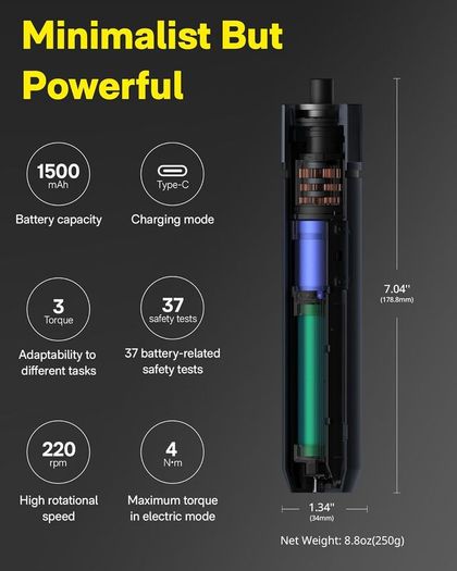 Electric Screwdriver Rechargeable, 3.6V Cordless Screwdriver Set USB-C, 3 Torque Settings, 1500mAh Battery, LED Light & 12 S2 Metal Bits for Furniture/Electrical Repairs