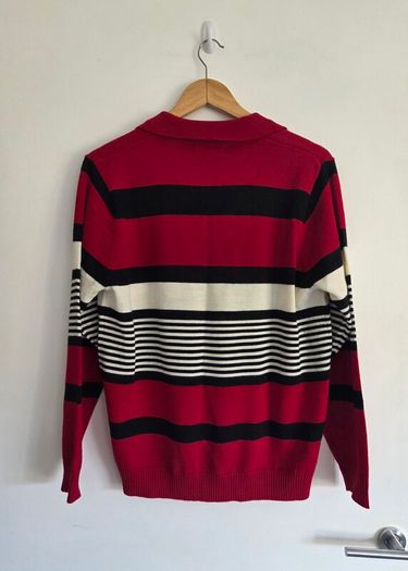 UK16, With Tags Lady Laura Ireland Wool Striped Polo Knit Collared Jumper