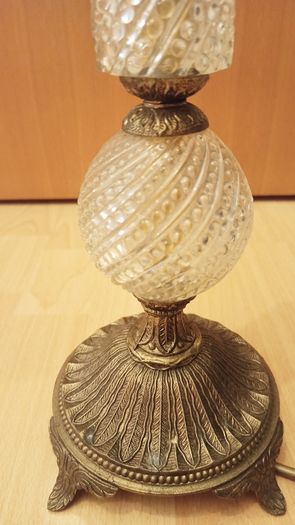 Tall  Brass Base & Cut Glass Column Table Lamp with decorative sphere  Height 48 cm