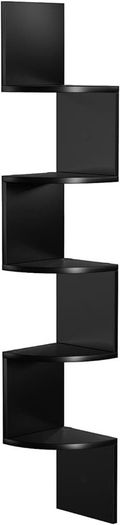 5-Tier Wall-Mounted Corner Shelf, Wooden Display Shelf, for Kitchen, Bedroom, Living Room, Study, Black