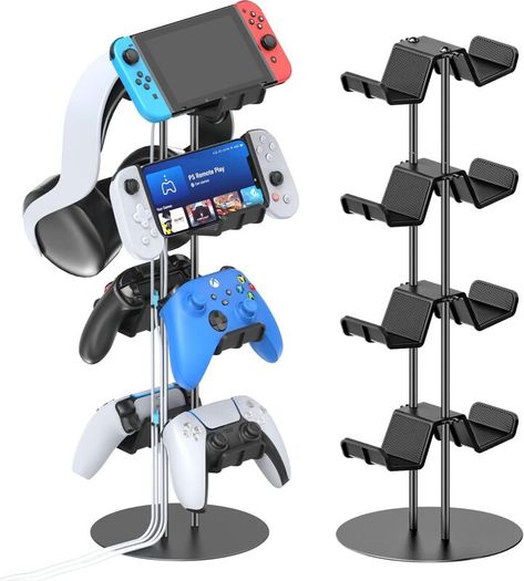 Controller Stand 4 Tiers with Headphone Holder for Desk, Universal Controller Holder Compatible with Xbox PS5 PS4 Nintendo Switch, Headset Hanger & Desk Mounts for 8 Packs Controller