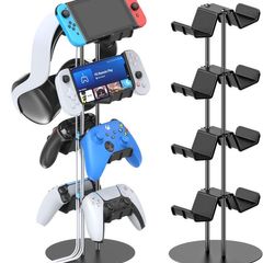 Controller Stand 4 Tiers with Headphone Holder for Desk, Universal Controller Holder Compatible with Xbox PS5 PS4 Nintendo Switch, Headset Hanger & Desk Mounts for 8 Packs Controller