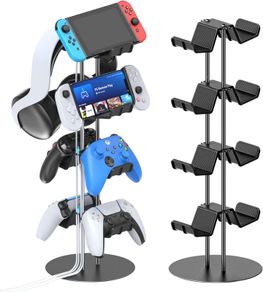 Controller Stand 4 Tiers with Headphone Holder for Desk, Universal Controller Holder Compatible with Xbox PS5 PS4 Nintendo Switch, Headset Hanger & Desk Mounts for 8 Packs Controller