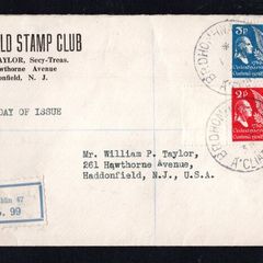 1939 Ireland US Constitutions (150th Anniversary) Commemorative Stamps First Day Cover (FDC) with Domhnach Broc (Donnybrook) Cancel and Dublin Registered label No 99. Noted multiple receiving cancel on the reverse.