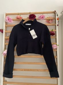 jumper Bnwt Zara navy cropped long sleeve jumper size small