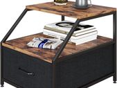 Side Table, Industrial End Table with Oblique Angled Storage Shelf, Removable Fabric Drawer and Adjustable Leg Pads,Nightstand Beside Table for Living Room Bedroom (1PCS, Rustic Brown)